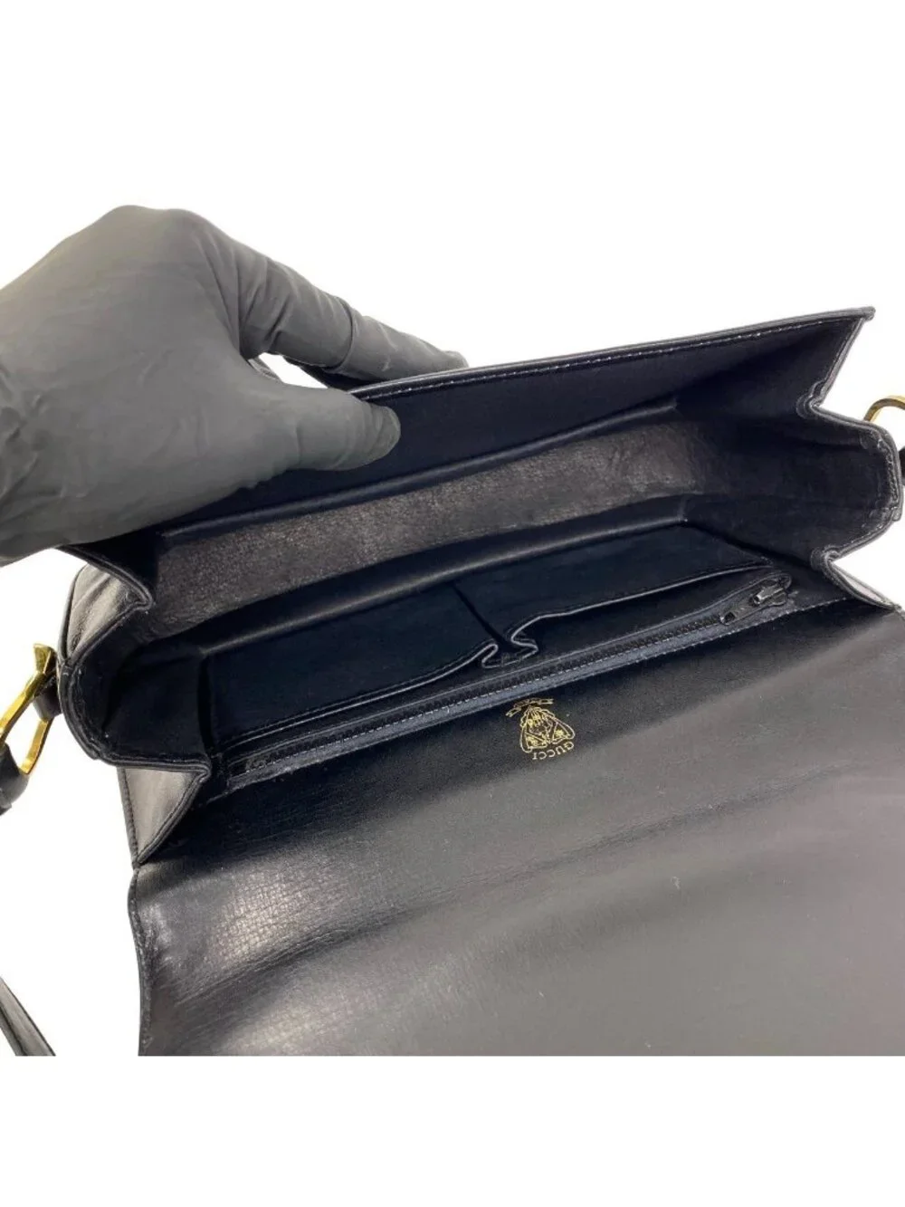 Gucci Vintage Horsebit Leather Shoulder Bag Pochette Black
